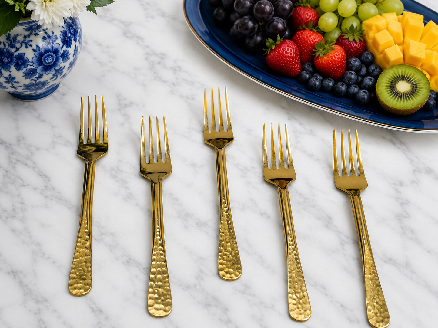 Luxury hammered gold fork set