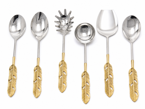 Brass leaf serving set
