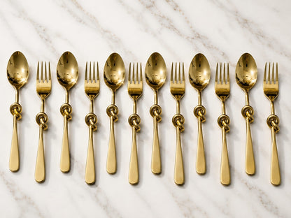 Gold knot cutlery set of 12