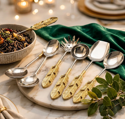 Brass leaf handle serving set of 6