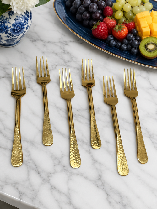 Luxury hammered gold fork set